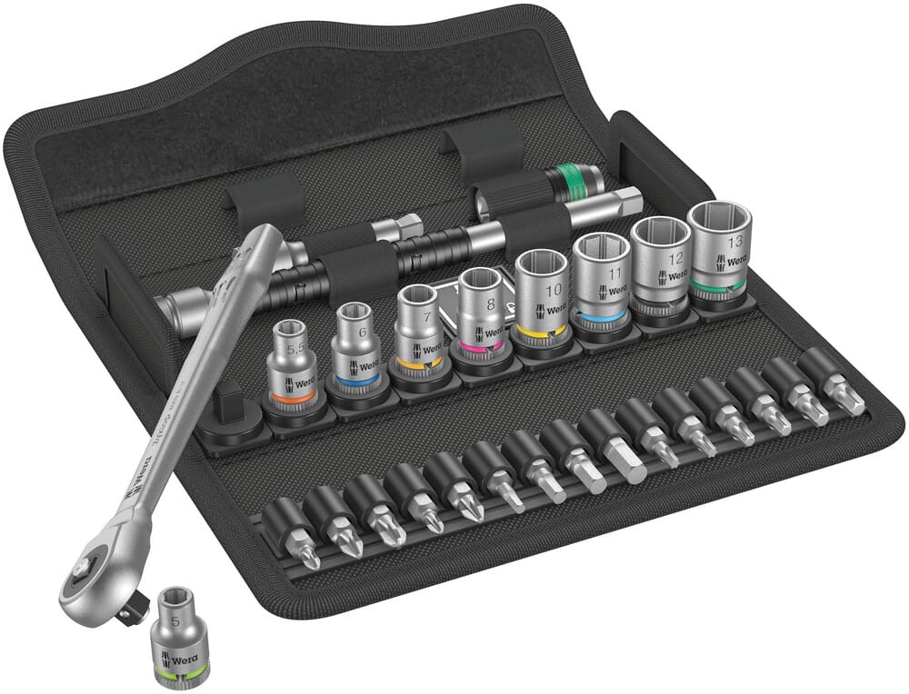 WERA 05004017001 8100 SA 7 ZYKLOP METAL RATCHET SET WITH PUSH-THROUGH SQUARE, 1/4" DRIVE, METRIC,