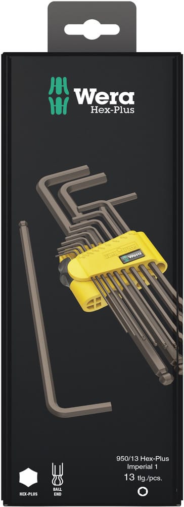WERA 05021721001 950/13 Hex-Plus Imperial 1 SB L-key set, imperial, BlackLaser, 13 pieces