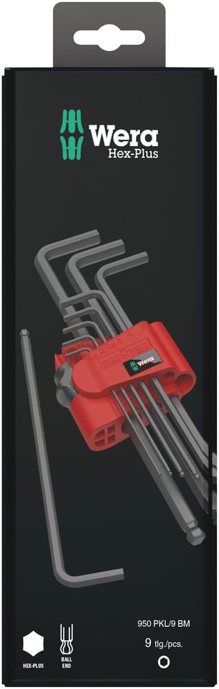 WERA 05073596001 950/9 Hex-Plus 6 SB L-key set, metric, BlackLaser, 9 pieces