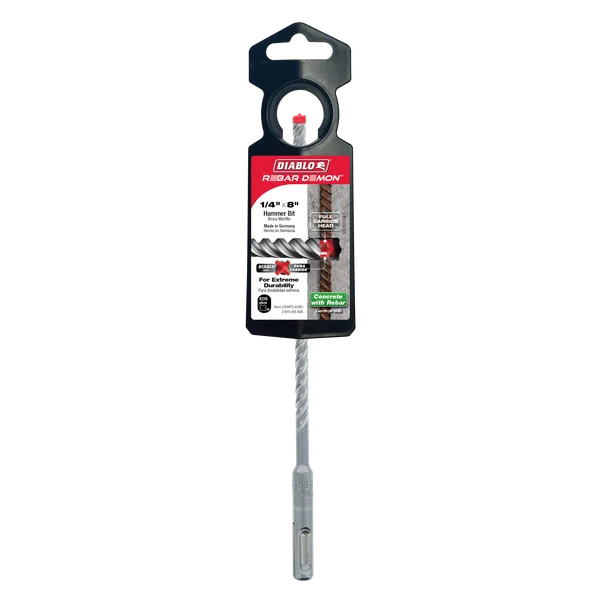 1/4" x 6" x 8" Rebar Demon™ SDS-PLUS 4-Cutter Full Carbide Head Hammer Drill Bit