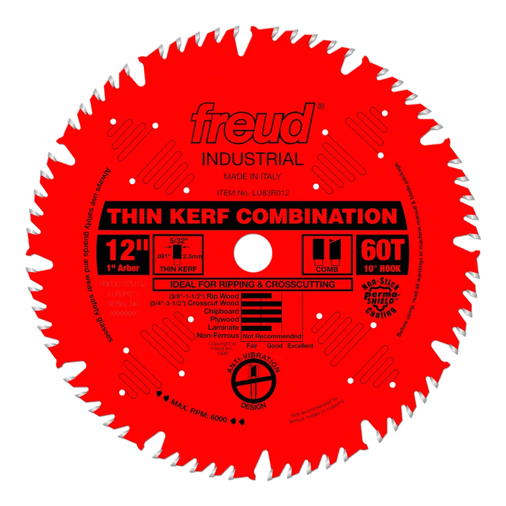 FREUD LU83R012 THIN KERF COMBO BLADE 12" X 60 TOOTH