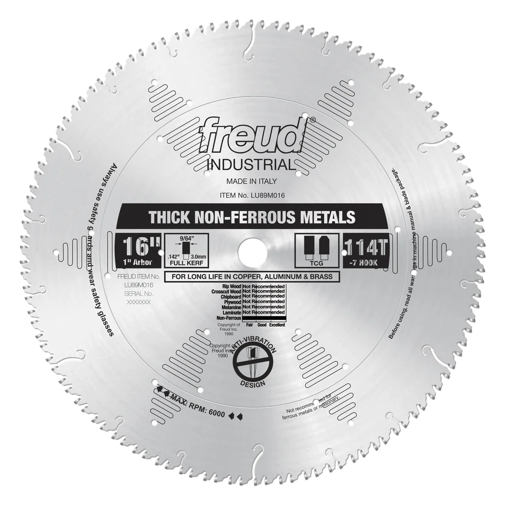 FREUD LU89M016 16" NON-FERROUS BLADE 1" ARBOR 114 TCG