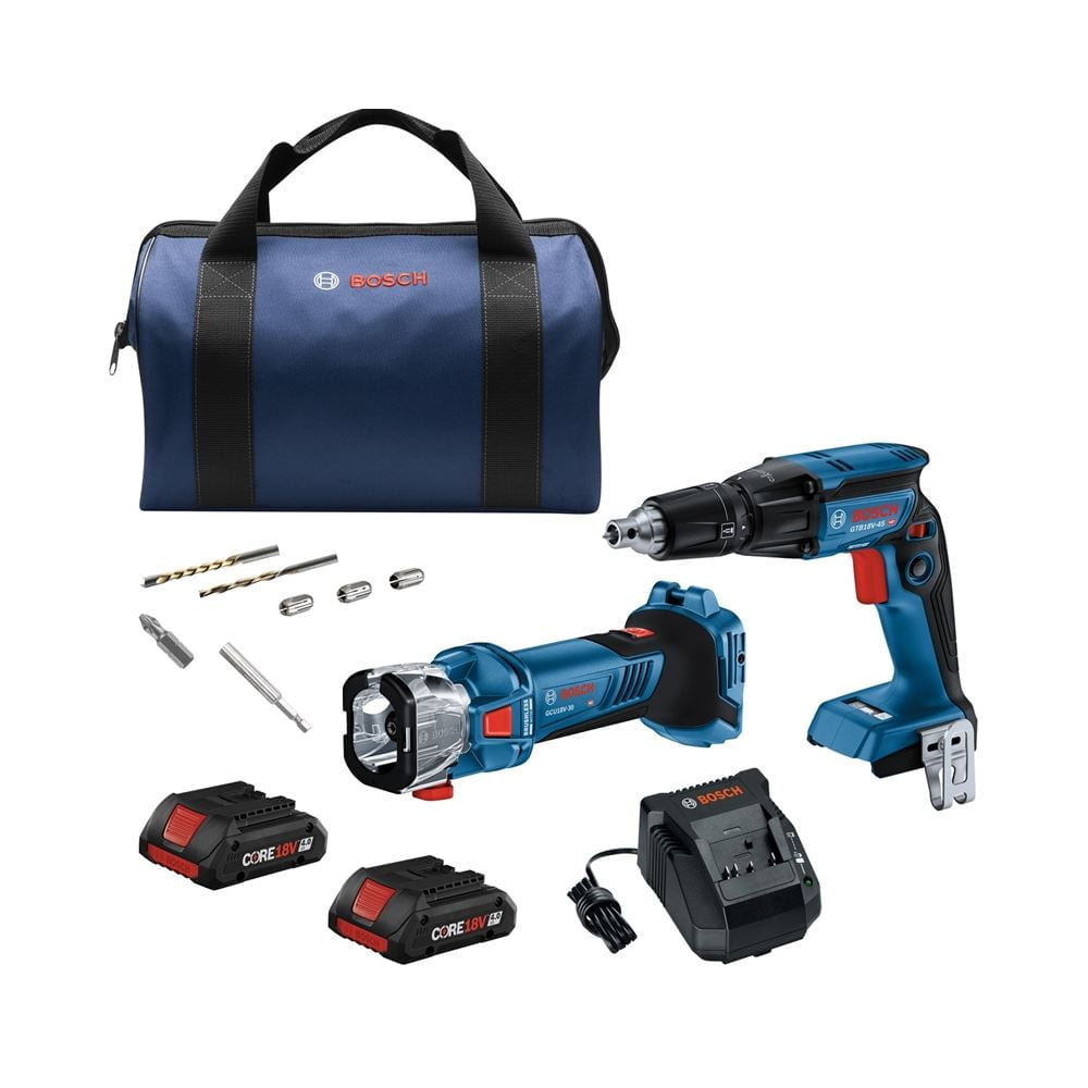 BOSCH GXL18V-291B25 18V 2-Tool Combo Kit with Brushless Screwgun, Brushless Cut-Out Tool and (2) CORE18V® 4 Ah Advanced Power Batteries