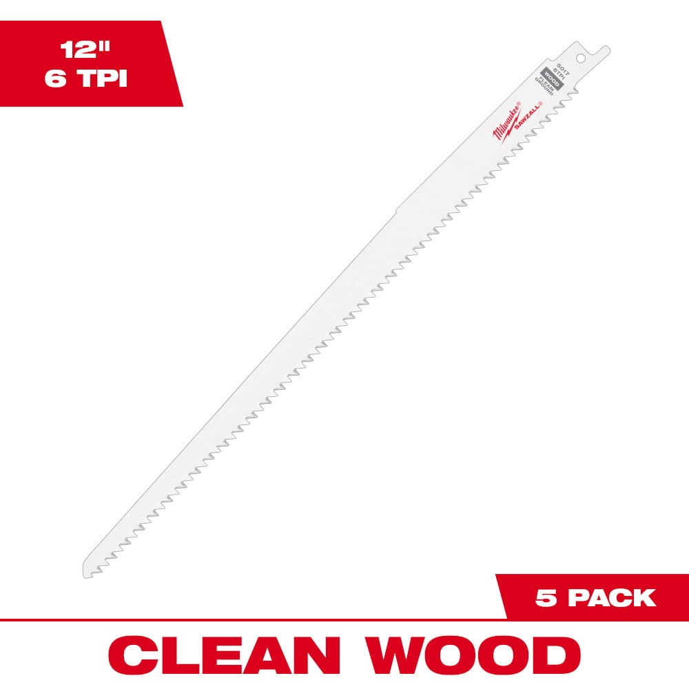 MILWAUKEE 48-00-5017 12" 6 TPI Fleam Ground SAWZALL® Blades (5 Pk)