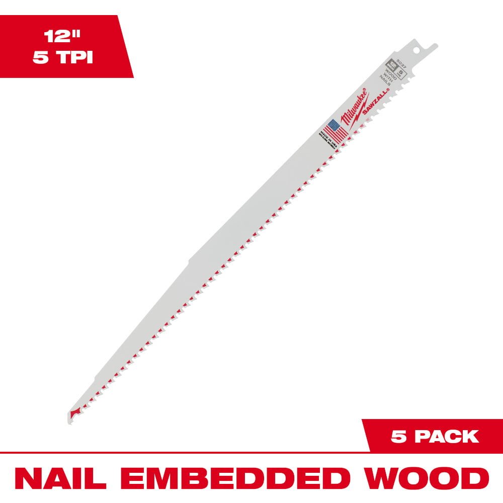 MILWAUKEE 48-00-5037 12" 5 TPI Sawzall® Blades (5 Pk)
