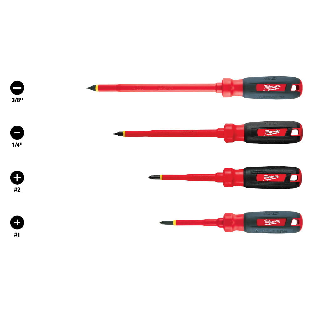 MILWAUKEE 48-22-2204 4 PC 1000V Insulated Screwdriver Set w/ Roll Pouch