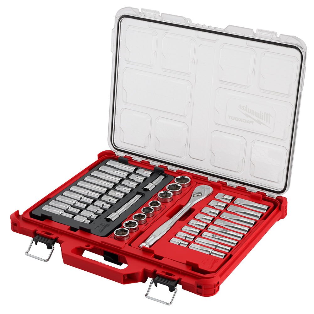 MILWAUKEE 48-22-9487 47pc 1/2" Drive Ratchet & Socket Set with PACKOUT™ Low-Profile Organizer