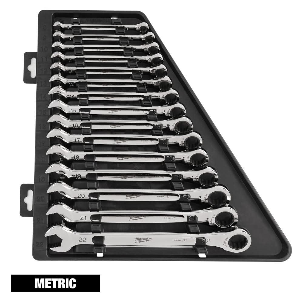 MILWAUKEE 48-22-9516 15 PC RATCHETING COMBINATION WRENCH SET METRIC