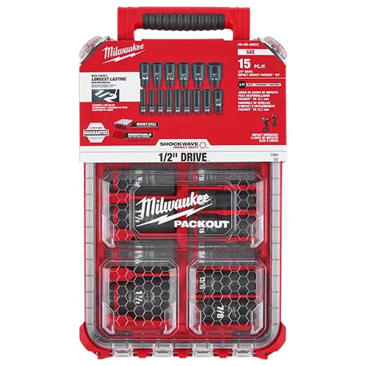 SHOCKWAVE Impact Duty Socket 1/2” Dr 15PC SAE PACKOUT Set