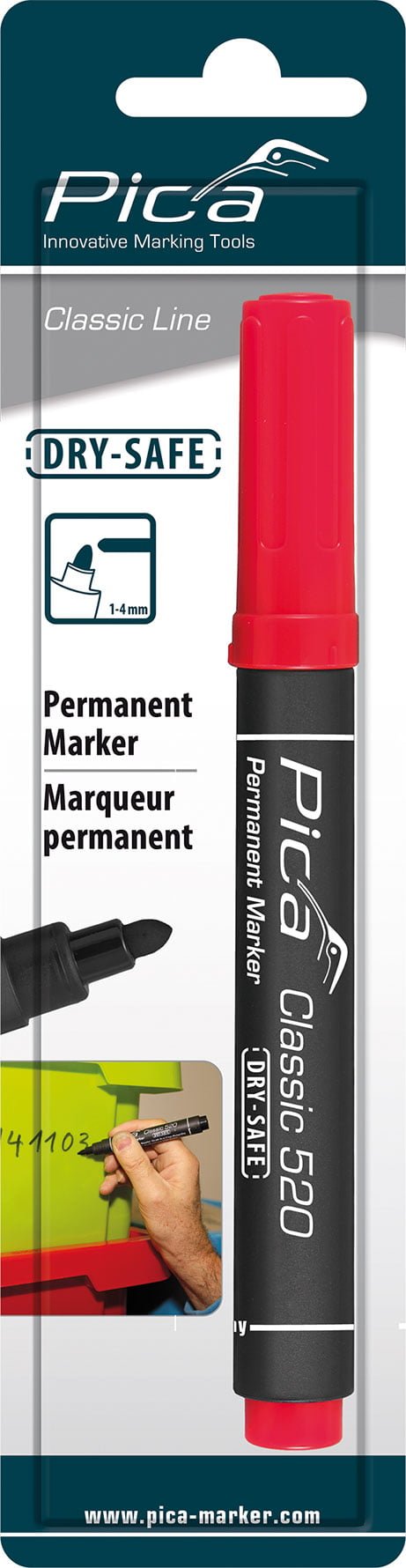 Pica 520/40 Permanent marker 1-4mm, Round tip, red