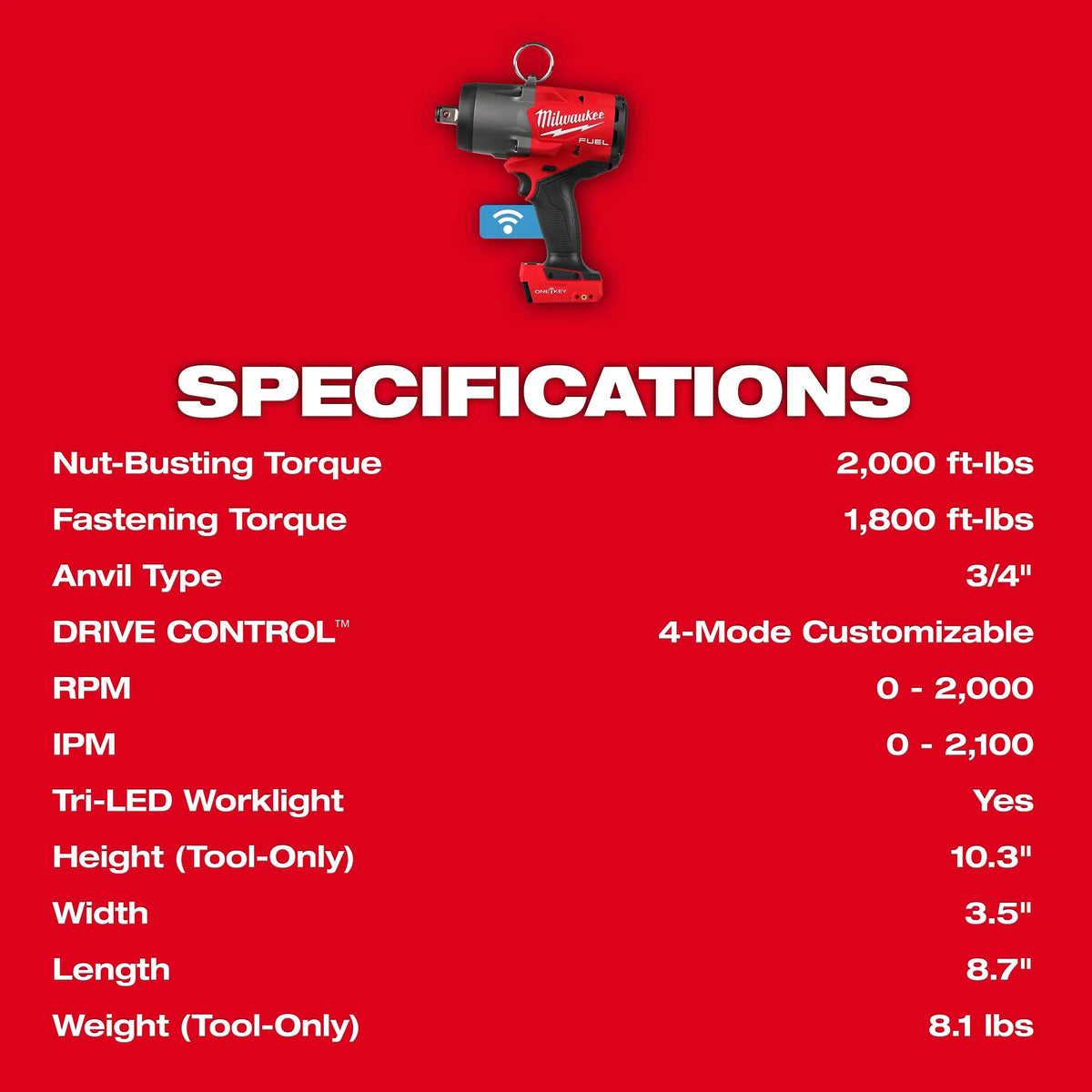 M18 FUEL™ 3/4" High Torque Impact Wrench with ONE-KEY™