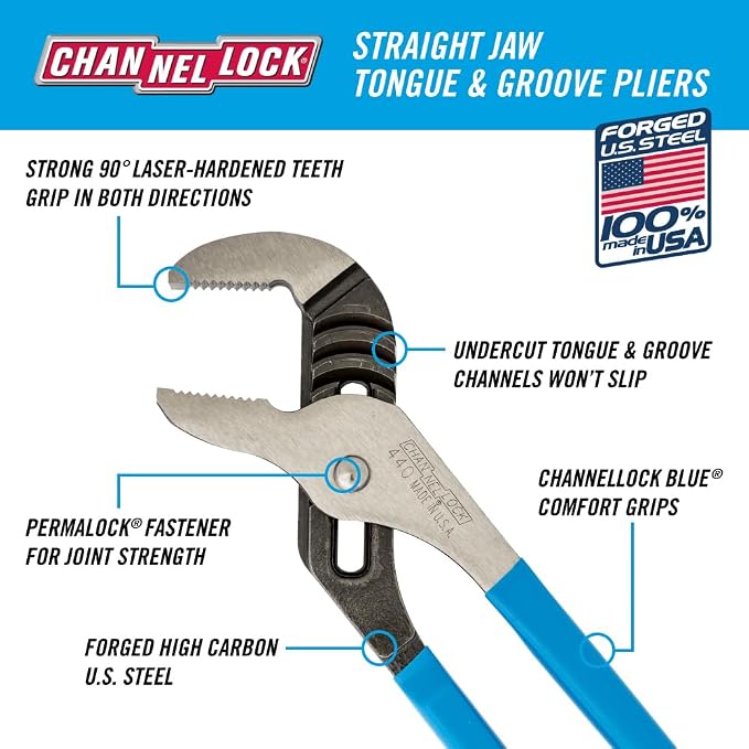 Channellock 440 12-Inch Tongue and Groove Straight Jaw