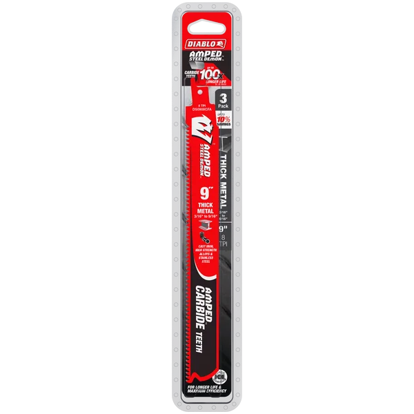 9" 8TPI AMPED™ Steel Demon™ Carbide Teeth Reciprocating Saw Blades for Thick Metal (3-pk)
