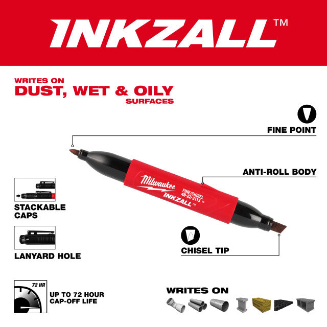 INKZALL Double Sided Black Jobsite Marker - Fine Point And Chisel Tip - PRE ORDER (01/02/2026)