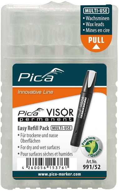 Pica 991/52 VISOR permanent refills, white, 4 pc/box