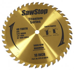 SawStop BTS-R-40ATB 40T Titanium Series Premium Saw Blade – 40 Tooth, ATB, Ripping Blade For Table Saws