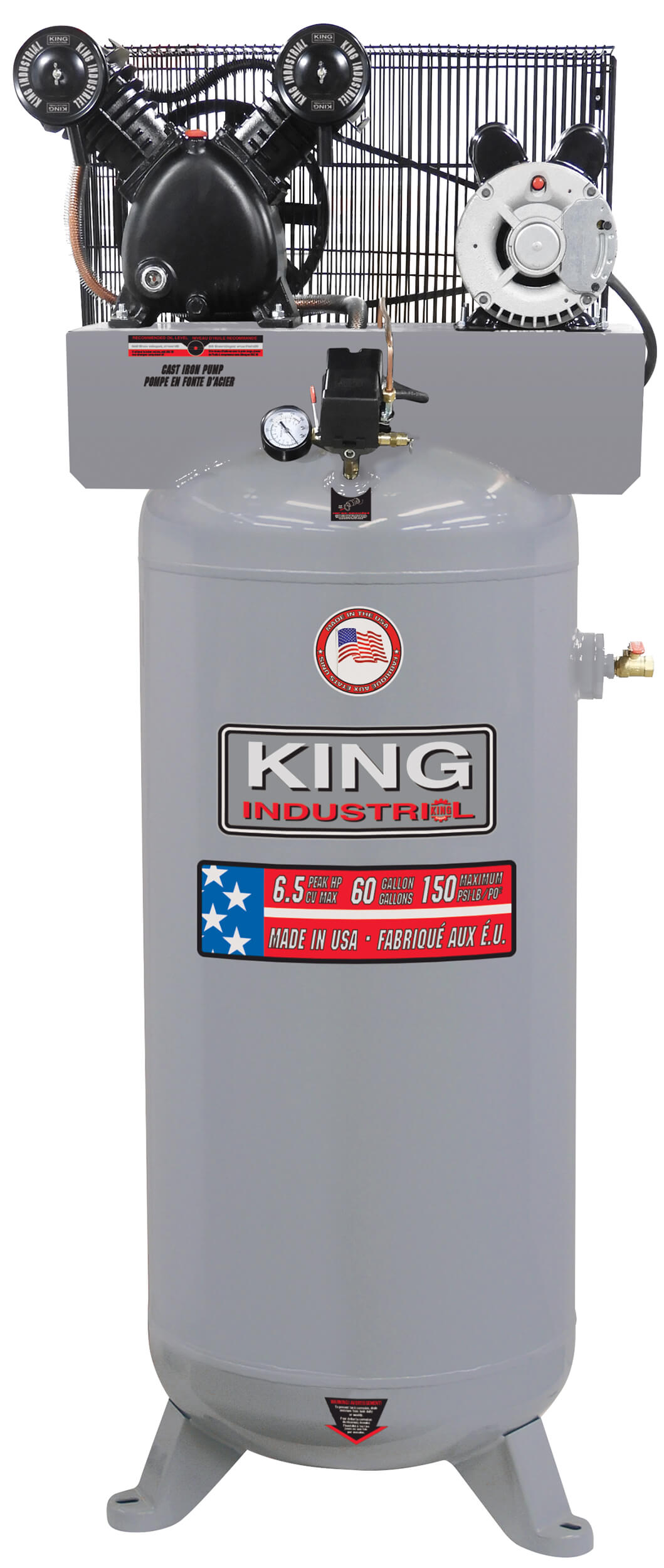 KING CANADA KC-6160V3 STATIONARY 6.5 PEAK HP 60 GALLON AIR COMPRESSOR