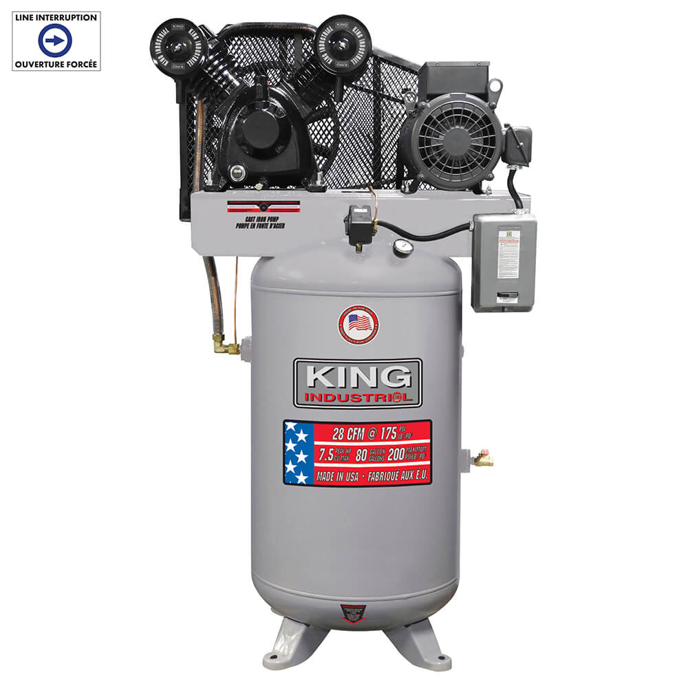 KING CANADA KC-7180V3-MS HIGH OUTPUT 7.5 PEAK HP 80 GALLON AIR COMPRESSOR