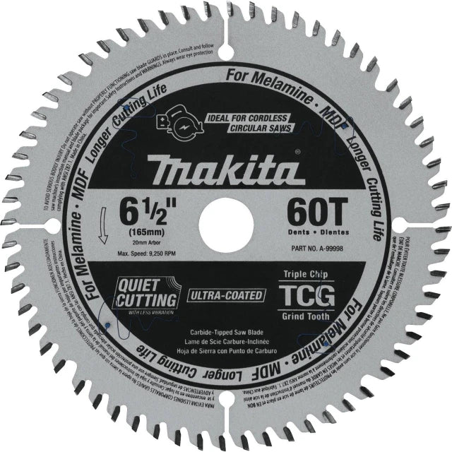 6-1/2" 60T (Tcg) Carbide-Tipped Cordless Plunge Saw Blade