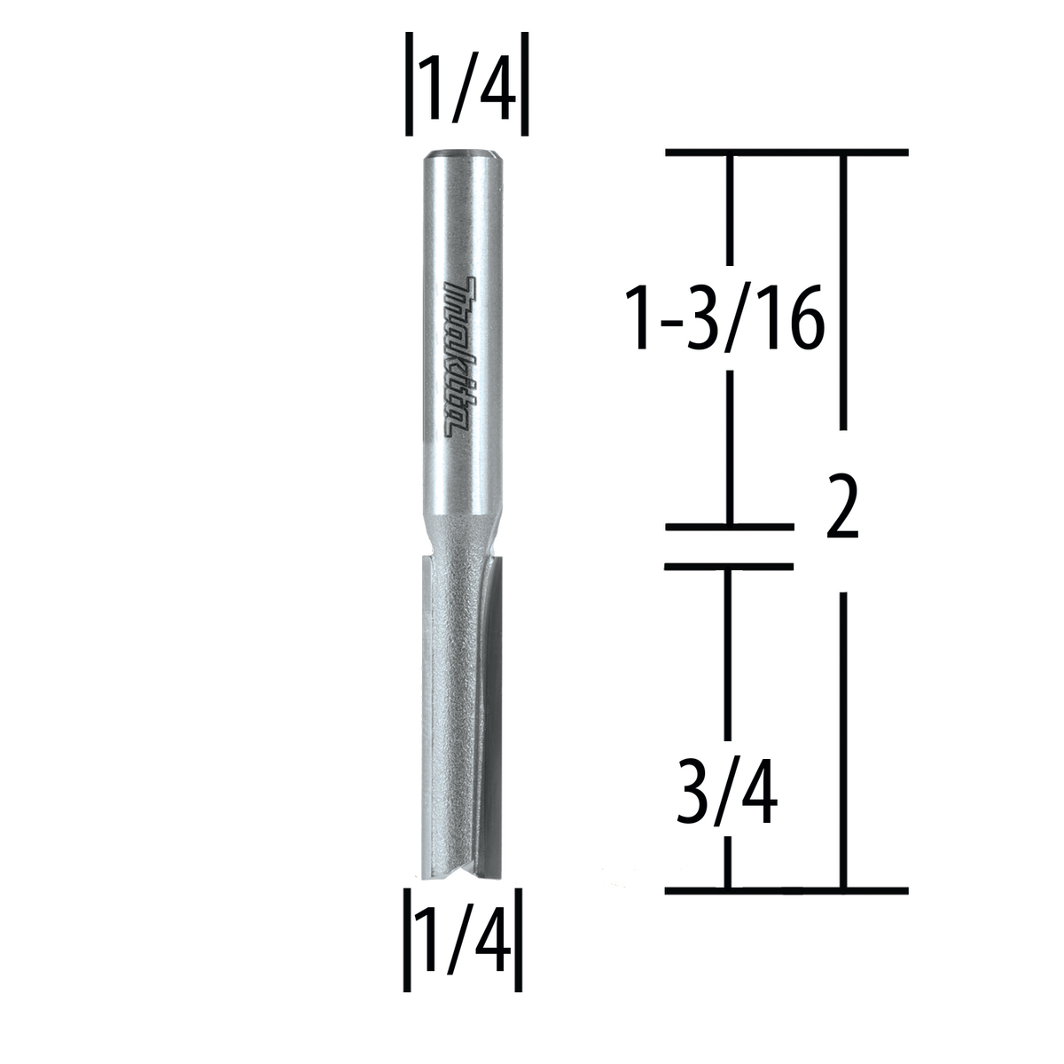 1/4" Straight Router Bit, 2-Flute, 3/4" Cutting Length