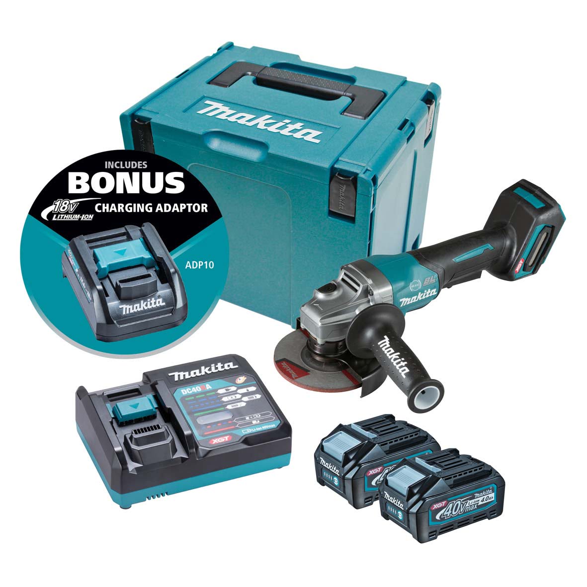 MAKITA GA013GM102 40V MAX XGT Li-Ion (4.0 Ah) 5” Angle Grinder Kit (Paddle Switch) with Brushless Motor