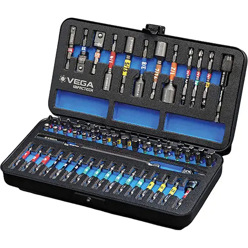 Master Impact Driver Bit Set, 64 Pcs., Hex/Nutsetter/Phillips/Slotted/Square/Torx