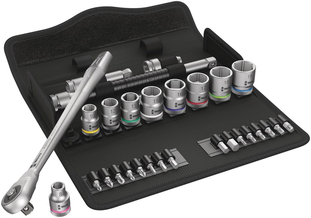 WERA 05004047001 8100 SB 7 Zyklop Metal Ratchet Set with push-through square, 3/8" drive, metric,  29 pieces