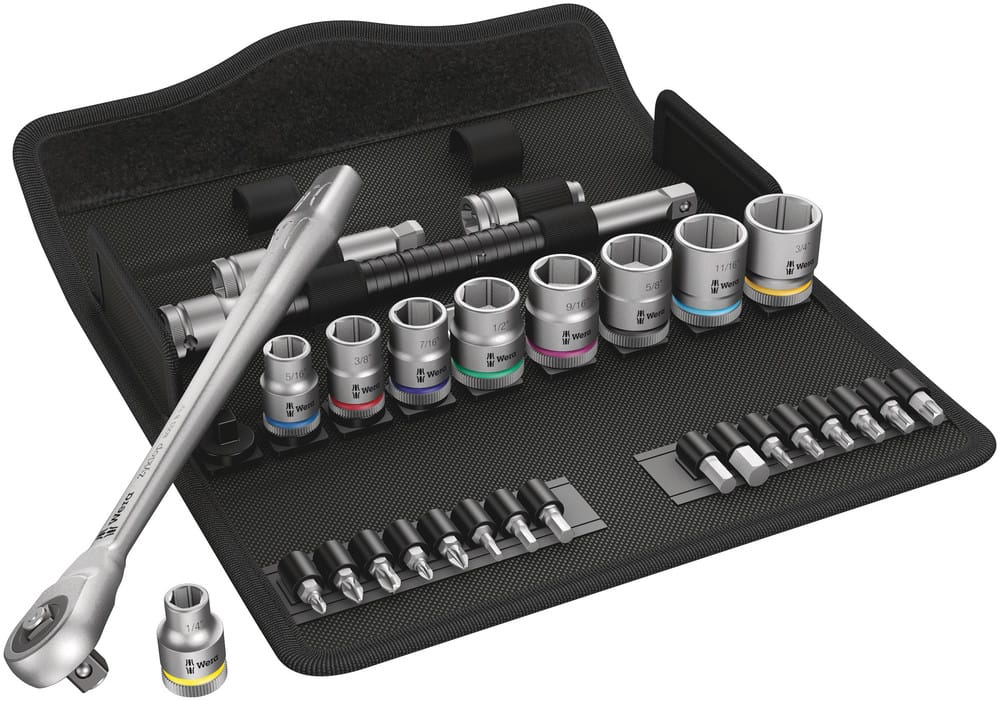 WERA 05004050001 8100 SB 10 Zyklop Metal Ratchet Set with push-through square, 3/8" drive,  imperial, 29 pieces