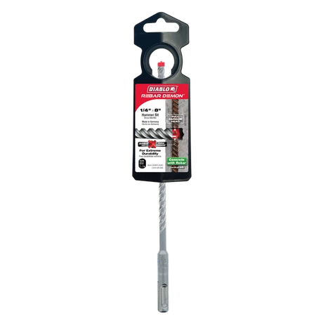 1/4" x 6" x 8" Rebar Demon™ SDS-PLUS 4-Cutter Full Carbide Head Hammer Drill Bit