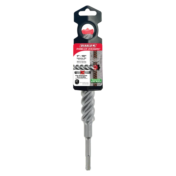 1" x 8" x 10" Rebar Demon™ SDS-Plus 4-Cutter Full Carbide Head Hammer Drill Bit
