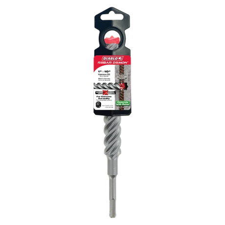 1" x 8" x 10" Rebar Demon™ SDS-Plus 4-Cutter Full Carbide Head Hammer Drill Bit