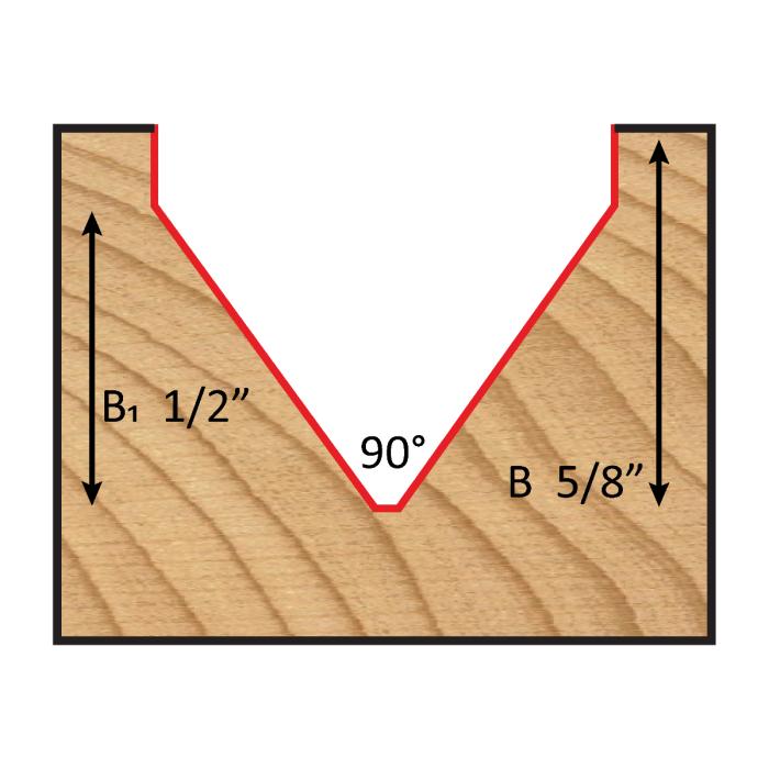 "V" GROOVE BIT - 1" Dia, Carbide Tipped, V-Groove Bit, 90°, 2 Flute, 1/4" Shank, 1 3/4" Length