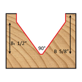 "V" GROOVE BIT - 1" Dia, Carbide Tipped, V-Groove Bit, 90°, 2 Flute, 1/4" Shank, 1 3/4" Length