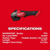 M18 FUEL 4-1/2"-6" Braking Grinder, Paddle Switch