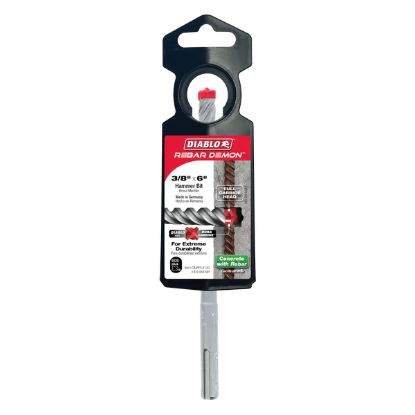Diablo Rebar Demon™ 3/8" x 4" x 6" SDS-Plus 4-Cutter Full Carbide Head Hammer Drill Bit