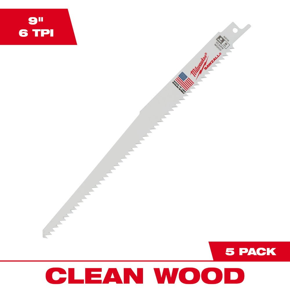 MILWAUKE 48-00-5016 9" 6 TPI Fleam Ground SAWZALL® Blades (5 Pk)