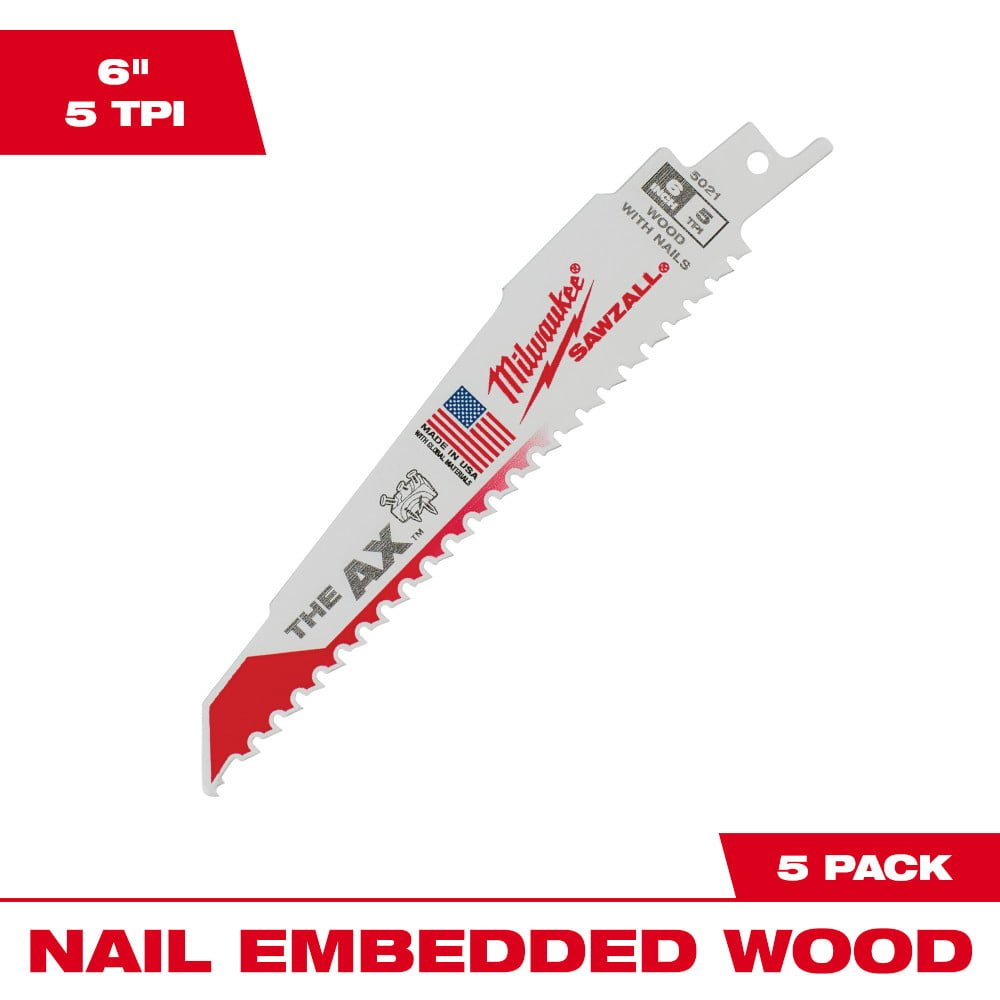 MILWAUKEE 48-00-5021 6" 5 TPI The Ax™ Sawzall® Blade (5 Pk)