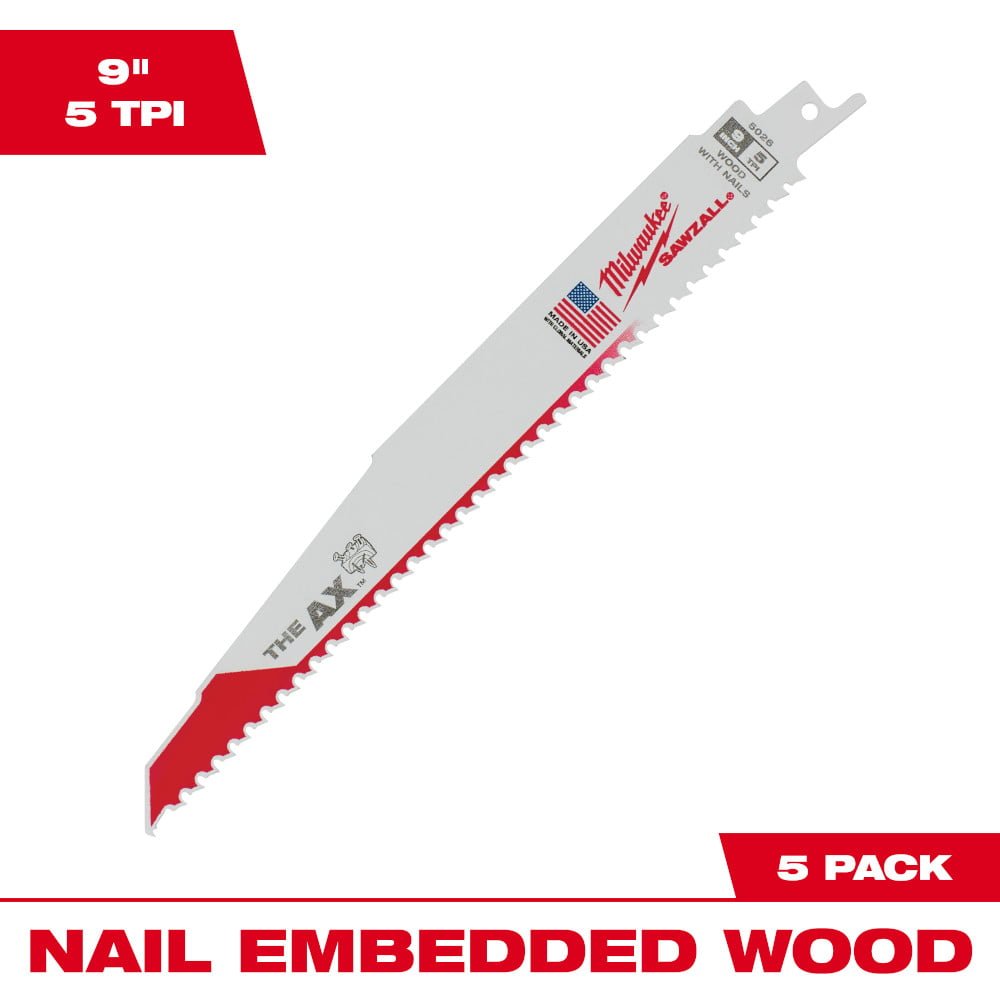MILWAUKEE 48-00-5026 9" 5 TPI The Ax™ Sawzall® Blade (5 Pk)