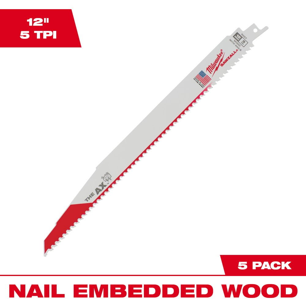 MILWAUKEE 48-00-5027 12" 5 TPI The Ax™ Sawzall® Blade (5 Pk)