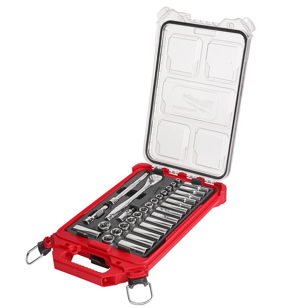 MILWAUKEE 48-22-9482 32pc 3/8" Metric Ratchet and Socket Set with PACKOUT™ Low-Profile Compact Organizer