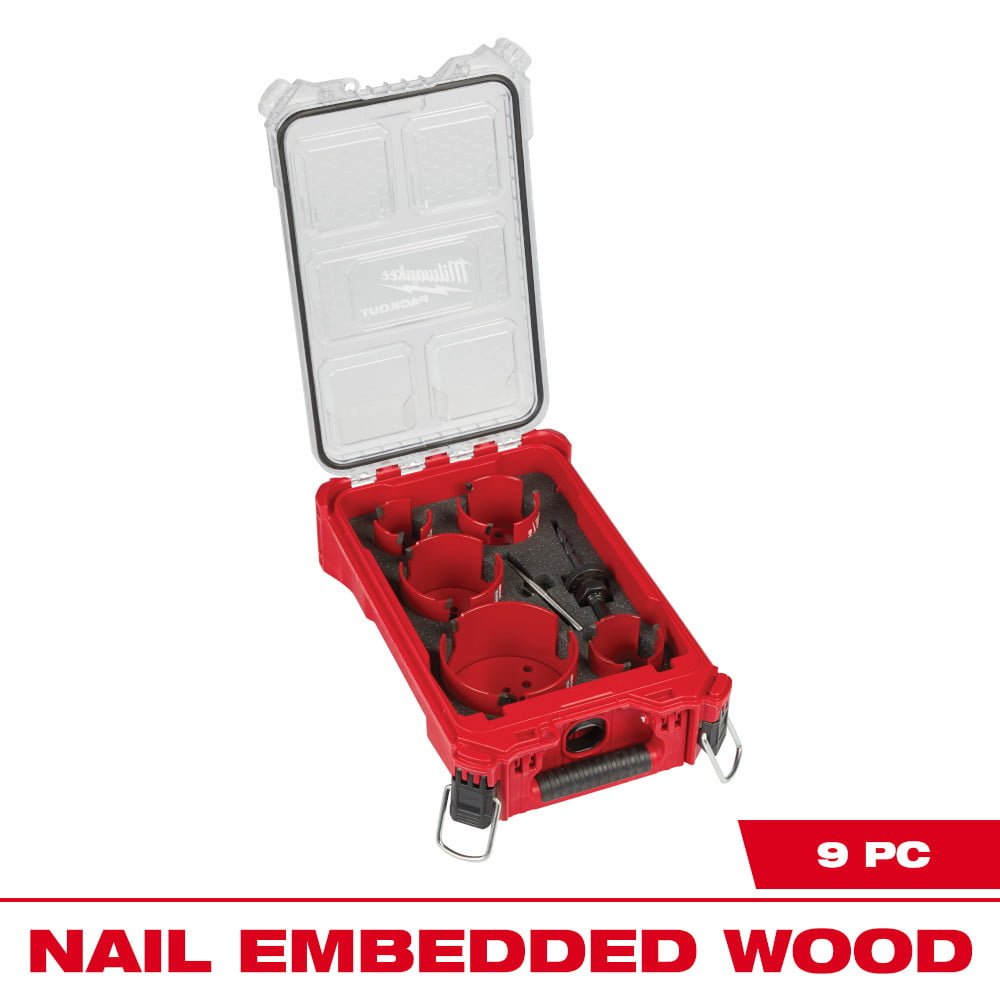 MILWAUKEE 49-56-9295 9 PC BIG HAWG™ with Carbide Teeth Hole Saw Kit w/ PACKOUT™ Compact Organizer
