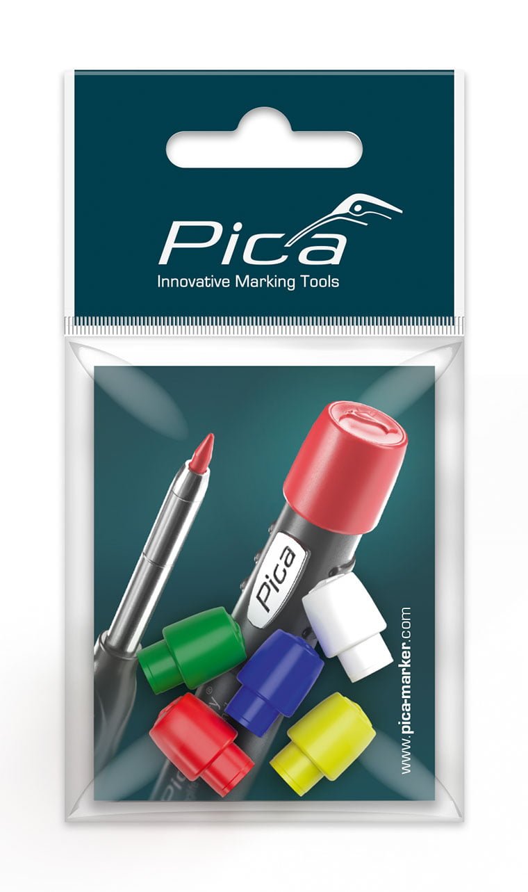 Pica 55801 Pica Coloured Caps, 5/PK White, Yellow, Red, Blue Dark Green
