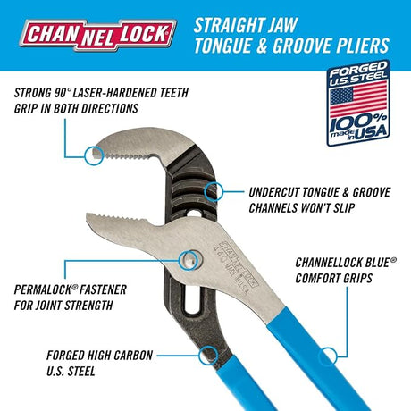 Channellock 440 12-Inch Tongue and Groove Straight Jaw