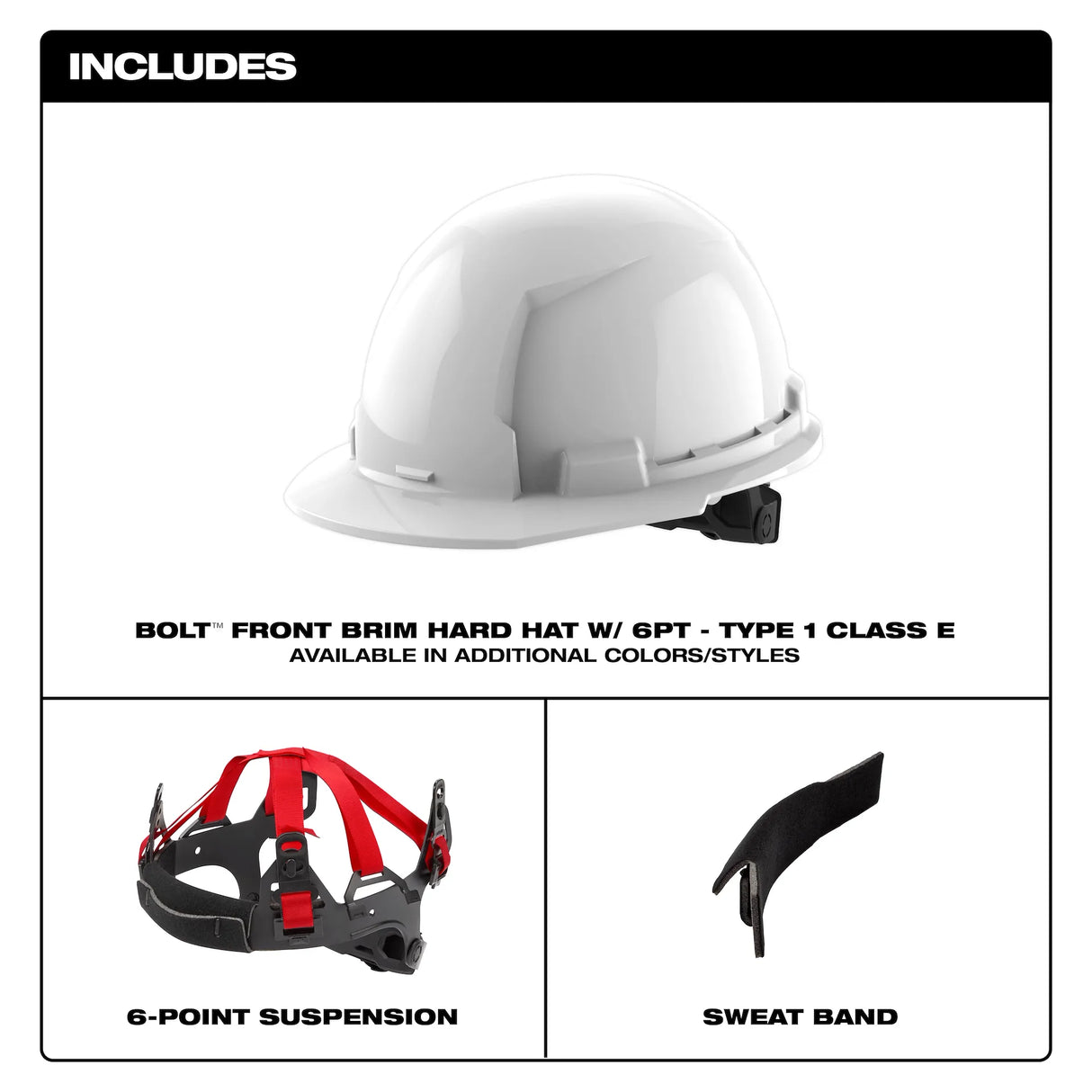 Milwaukee BOLT Front Brim Hard Hat w/6pt Ratcheting Suspension (USA) - Type 1, Class E