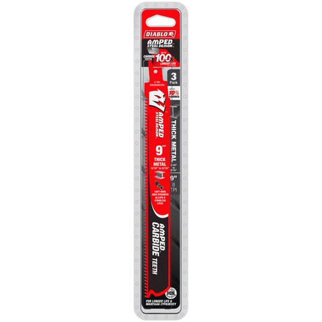 9" 8TPI AMPED™ Steel Demon™ Carbide Teeth Reciprocating Saw Blades for Thick Metal (3-pk)