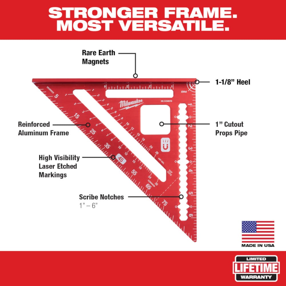 MILWAUKEE MLSQM070 7" CARPENTERS MAGNETIC RAFTER SQUARE