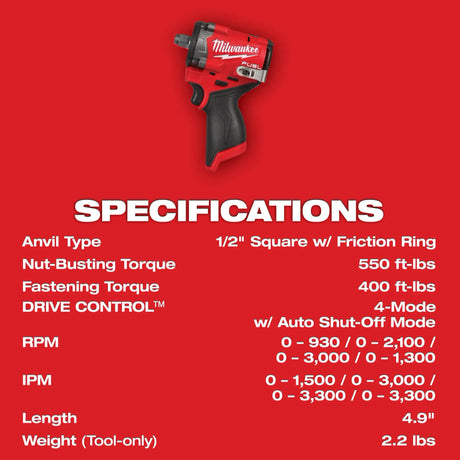 M12 FUEL Stubby 1/2" Impact Wrench