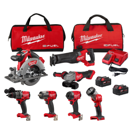 M18 FUEL 18V Lithium-Ion Brushless Cordless Combo Kit (7-Tool) w/ (2) 5.0 Ah Batteries, 2 Tool Bags