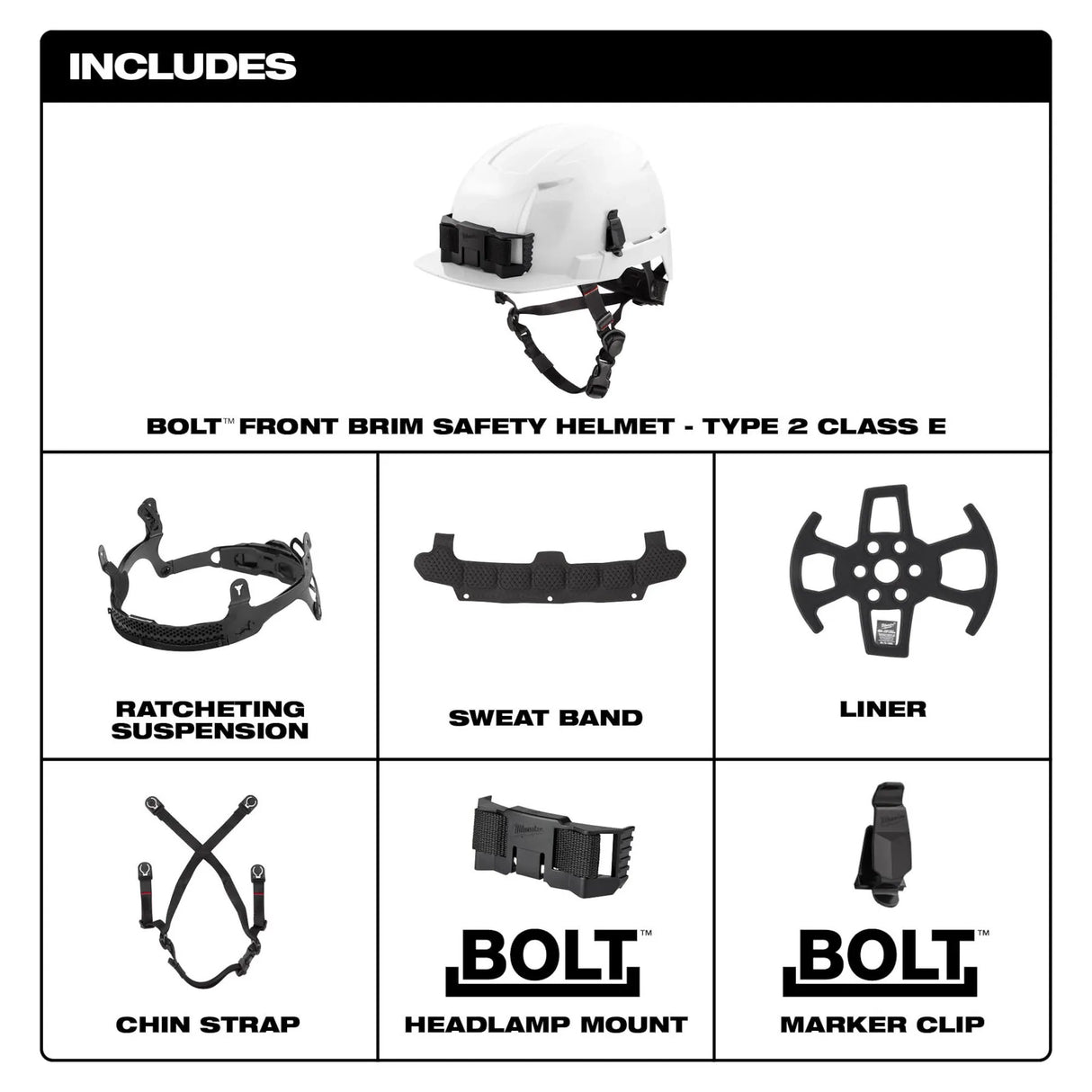 Milwaukee Hard Hat BOLT™ Front Brim Safety Helmet (USA) - Type 2, Class E