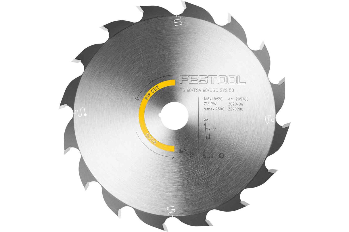 FESTOOL 205770 Saw Blade WOOD RIP CUT HW 168x1,8x20 PW16